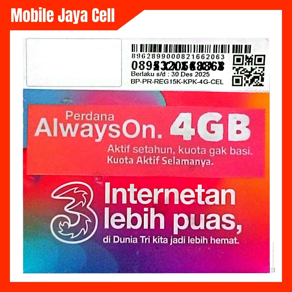 Perdana Internet Tri AON 3 GB Masa Aktif 1 Tahun