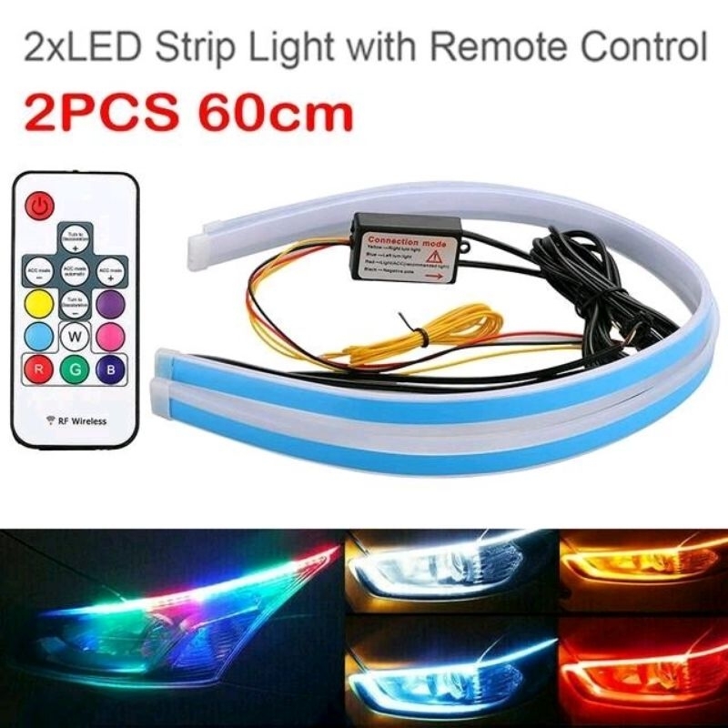 LAMPU ALIS MOTOR MOBIL UNIVERSAL LAMPU ALIS DRL 30 CM RGB SLIM FLEX RUNNING PLUS REMOT Car