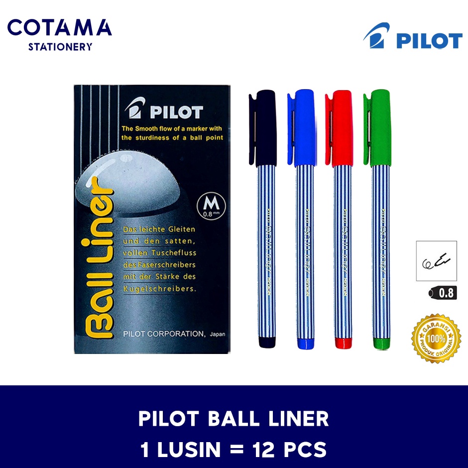 

KODE H3X3 Pulpen Pilot Balliner Bolpoin Ball Liner 8 mm 1 lusin isi 12 pcs