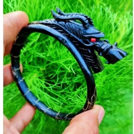 gelang akar bahar hitam asli ukir naga 100% original