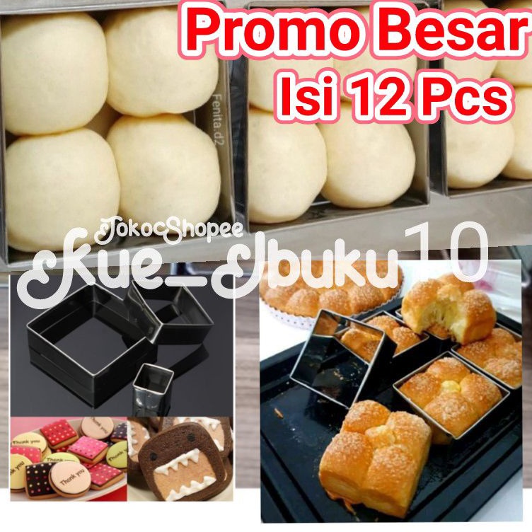 Penjualan Mutu 12 Pcs ring roti kotak  ring burger ring cutter stainless 12 Pcs Termurah 1 lusin Cet