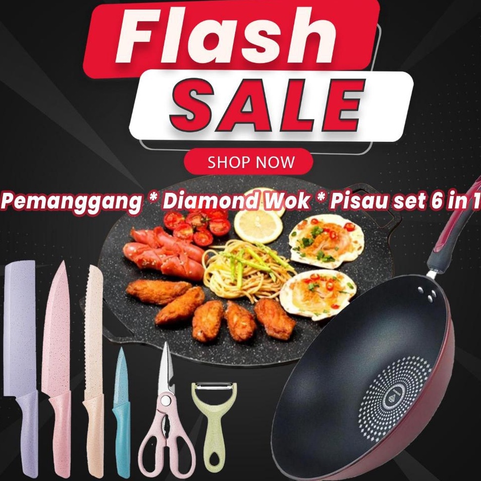 Pro sale COD NICEMARK Panci Diamond Wok Grill Pan Set 6 in 1 Bundle Promo Hemat Pemanggang BBQ Set W