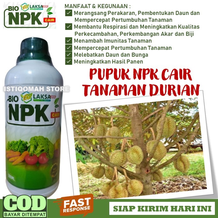 Pupuk Penyubur Akar dan Daun Durian Terbaik BIO NPK LAKSA GROW isi 500ML Pupuk Pelebat Daun dan Bung
