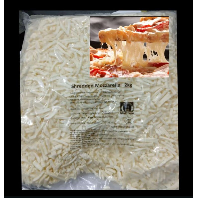 

Keju Mozzarella Shredded Impor Dairy Patners impor UK halal