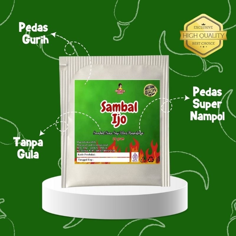 

Sambal Shamila | Sambal Ijo Sachet 20 Gram | Sambal pedas Gurih | 100% tanpa Gula