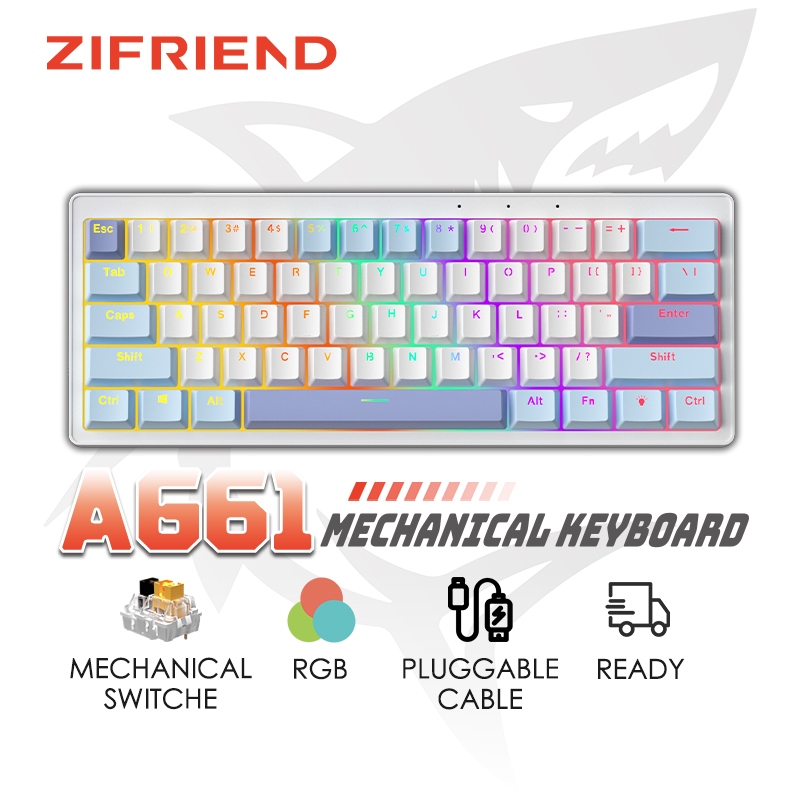 ZIFRIEND AG61 Mechanical Gaming Keyboard Gasket TKL Hot Swap RGB Backlit Type-c Wired Mute Keyboard