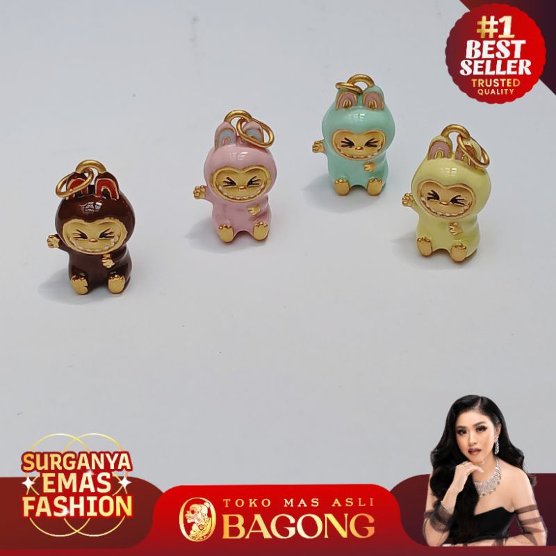 LIONTIN / CHARM LABUBU DUDUK EMAS 24K HONGKONG HK 999% - ASLI BAGONG GOLD BAGONG EMAS