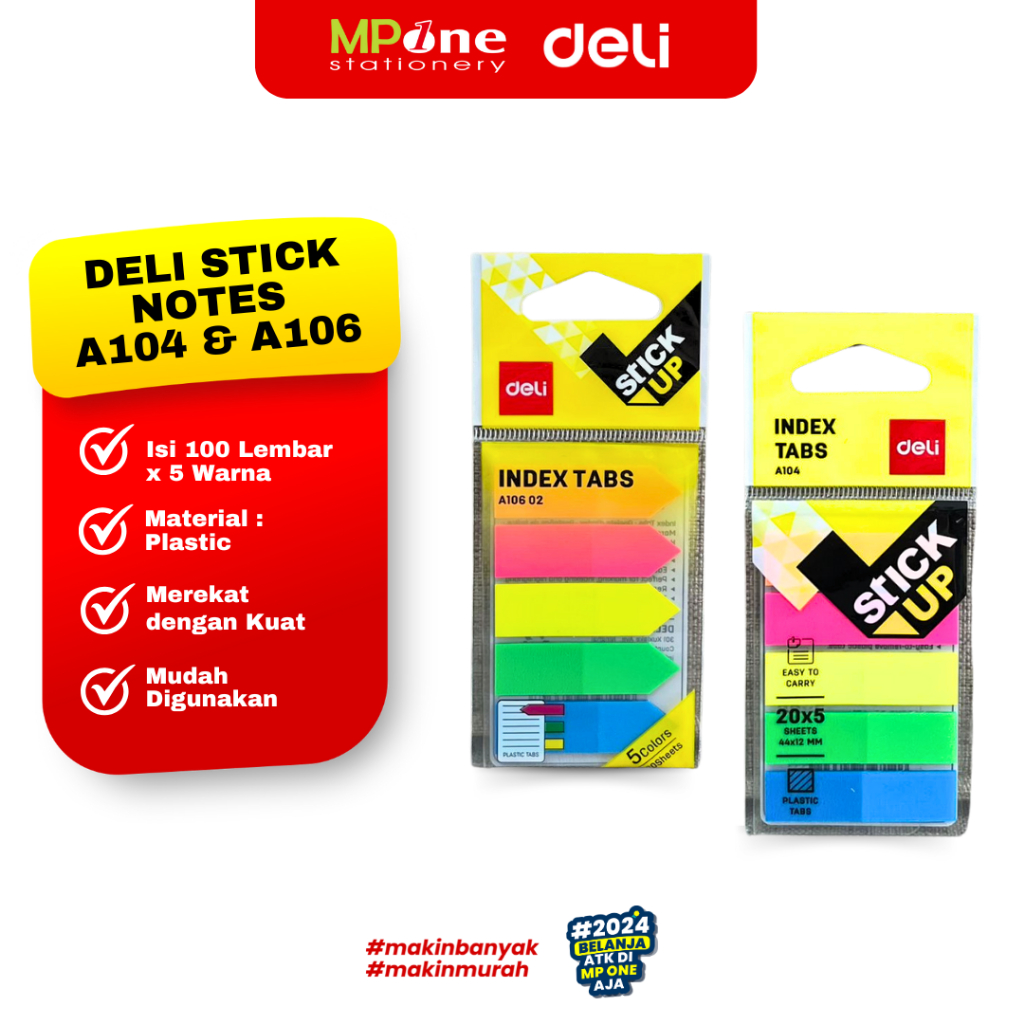 

(1 Sheet) Deli Stick Up Penanda Buku 5 Warna A104/A106 / Sticky Notes Index Tabs 5 Warna Isi 20 Lembar Deli