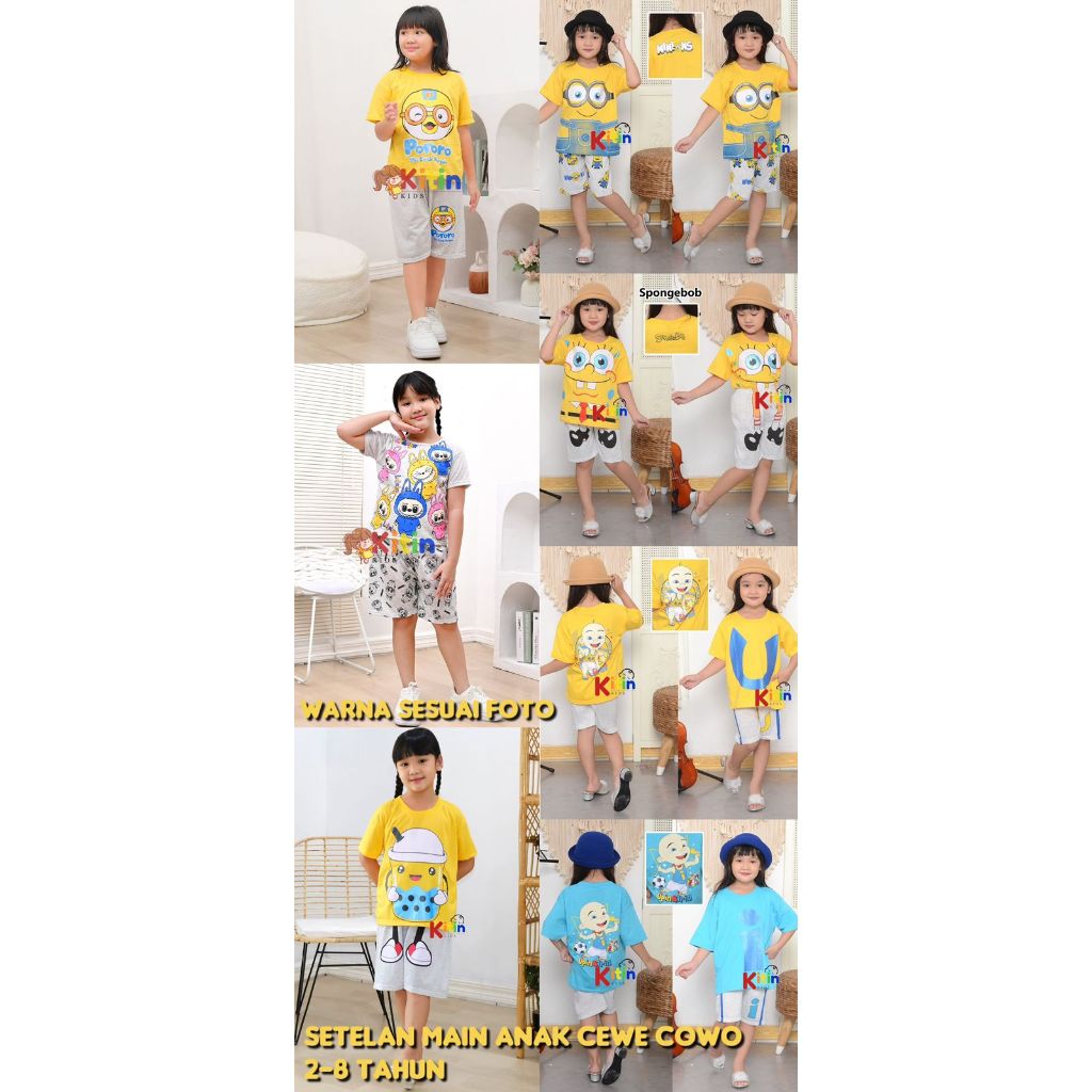 VI - SETELAN BAJU MAIN DAN HARIAN ANAK CEWEK COWOK/PEREMPUAN LELAKI 2-8 TAHUN MINION SPONGEBOB UPIN 