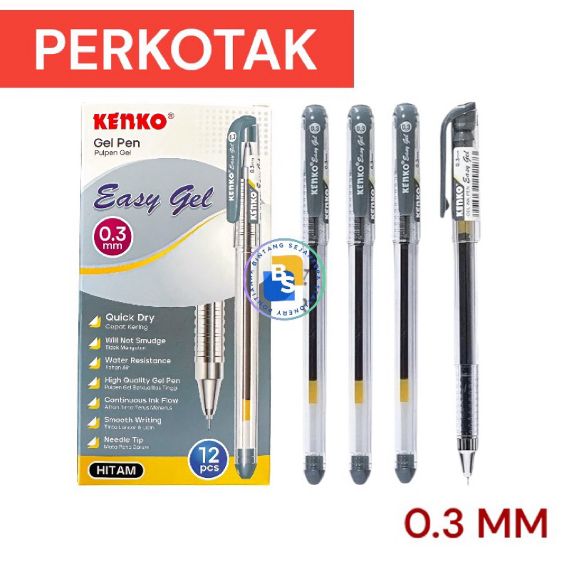 

12 Pcs - GEL PEN Easy Gel 0.3 mm KENKO Pulpen Hitam