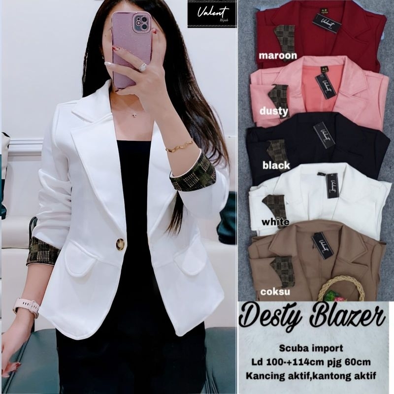 DESTY BLAZER ORIGINAL VALENT HIJAB || Outer Kantor Blazer Wanita Bahan Scuba Import Kekinian