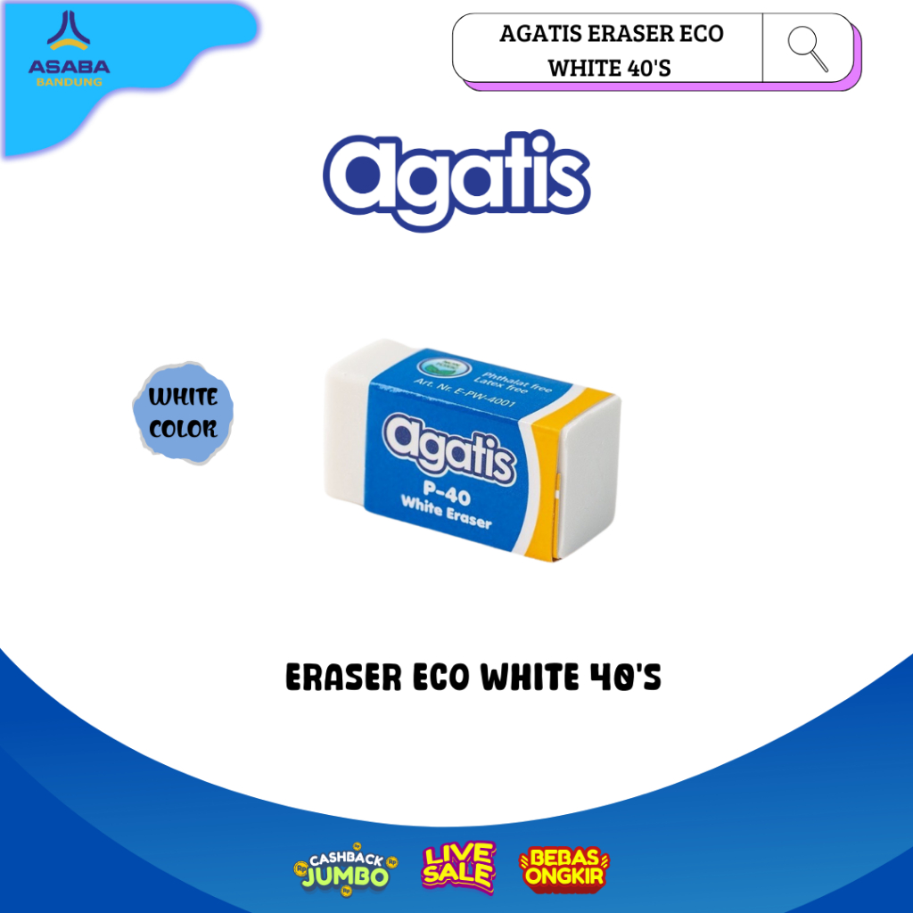 

Asaba Bandung - AGATIS ERASER ECO WHITE 40’s / PENGHAPUS