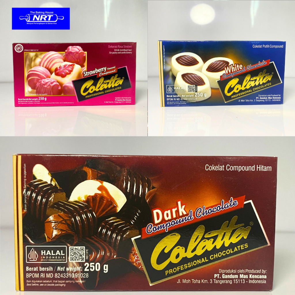 

Coklat Batangan Compound Collata Dark, White, Strawberry Chocolate 250gr