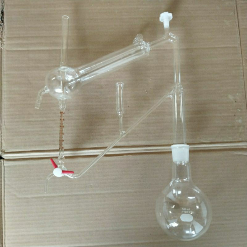 Destilasi stahl labu 500 ml merk pyrex