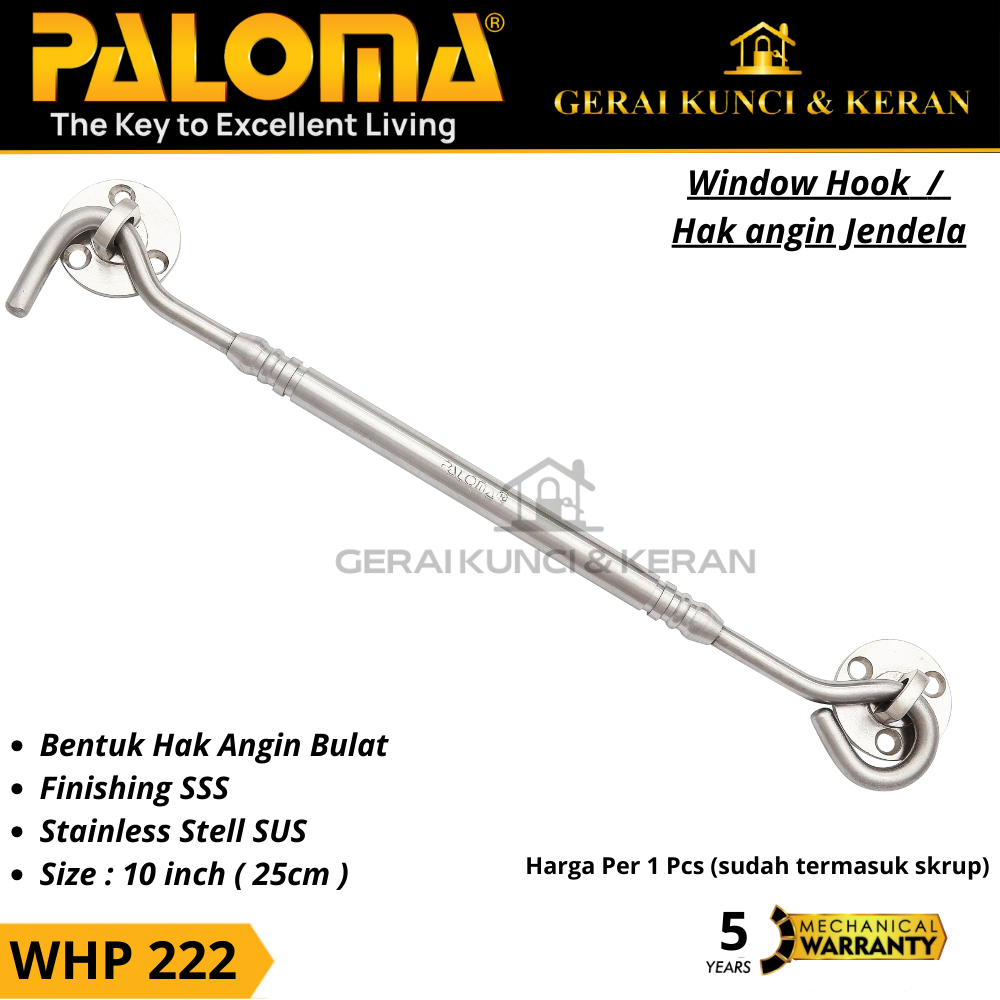 HAK ANGIN PENAHAN JENDELA WHP 222 STAINLESS 10" INCH 25CM  WINDOW HOOK CANTOLAN