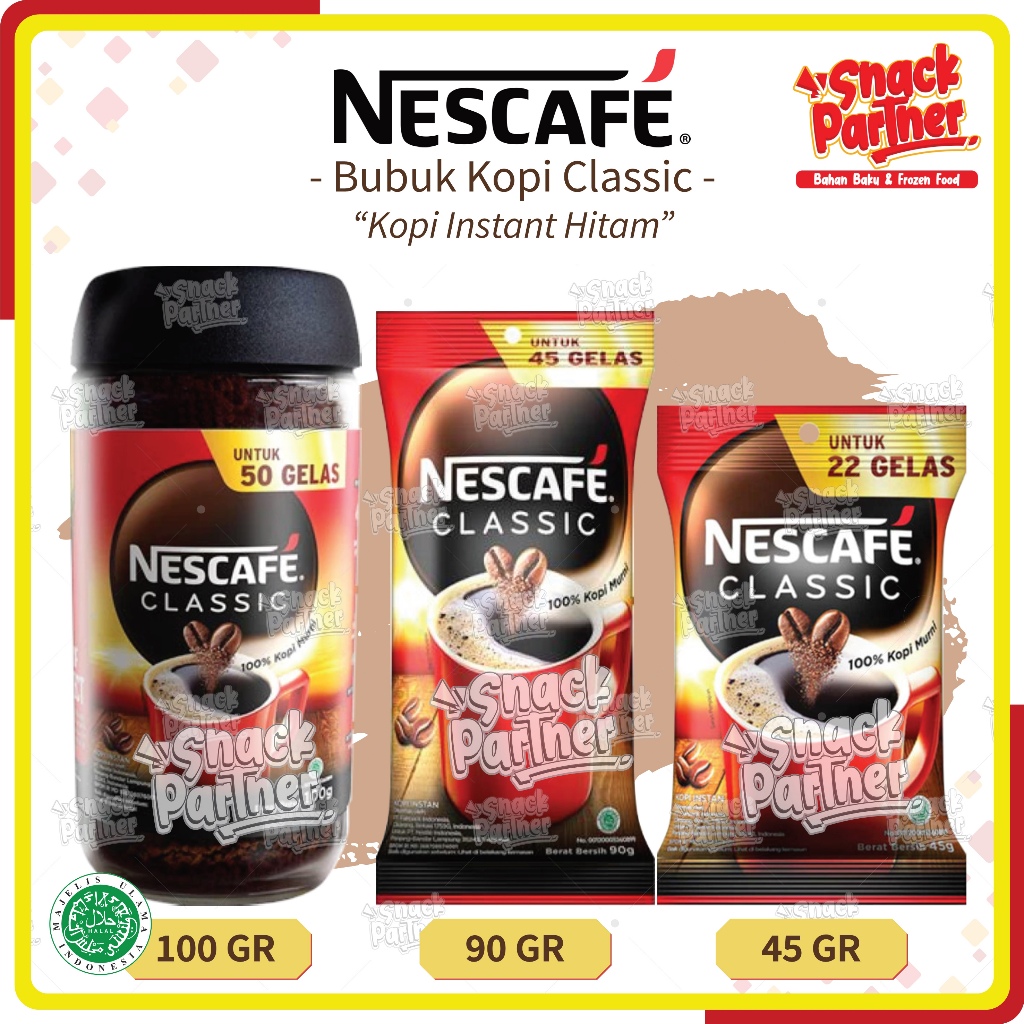 

NESCAFE CLASSIC 45 / 90 / 100 GR - Bubuk Kopi Hitam Instan Instant Coffee Pouch 50GR 90GR 100GR