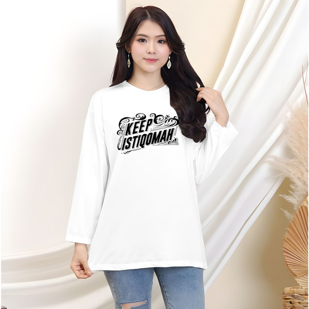 Keep Istiqomah-Kaos Oblong Oversize Lengan Panjang Wanita