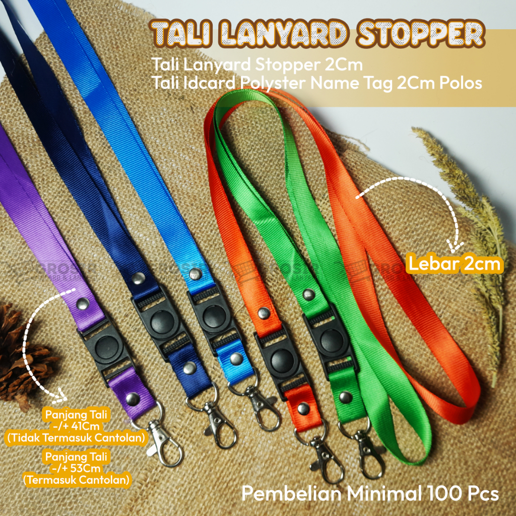 

TALI LANYARD STOPER 2cm / Tali LANYARD lebar 2 cm polyster STOPPER ID Card Name Tag gantungan idcard POLOS