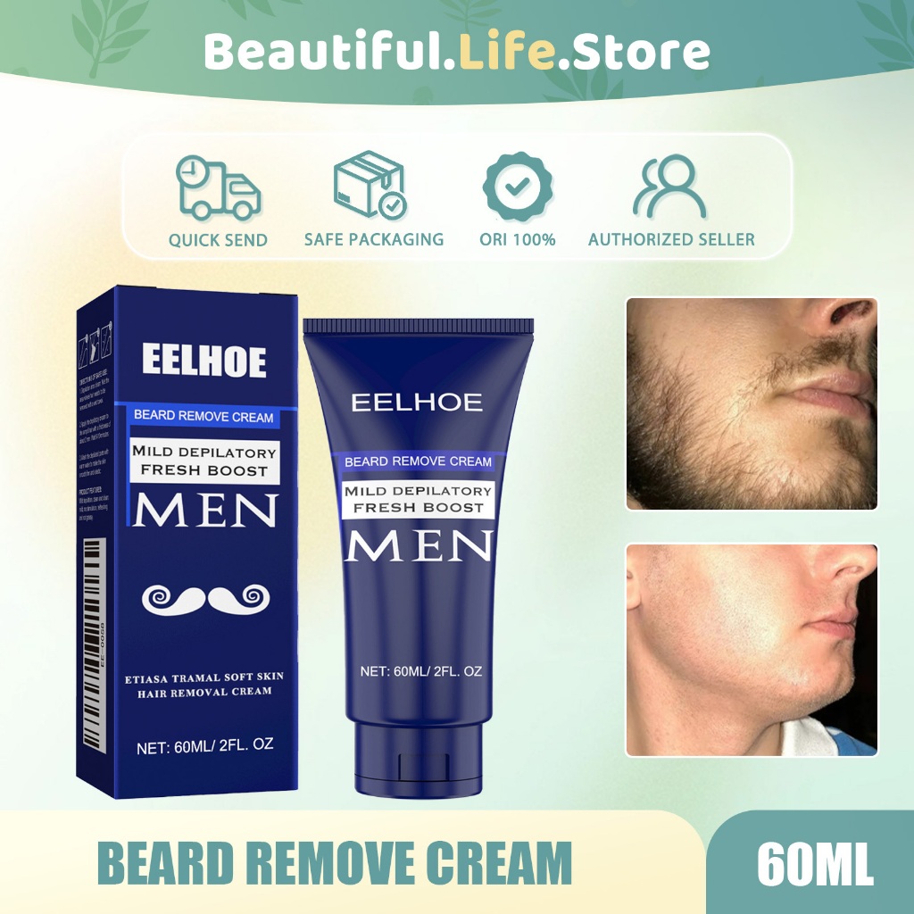 EELHOE 100%ORI/COD Beard Remove Cream 60ml Krim Penghilang Bulu Jenggot Hair Removal Cream Obat Pero