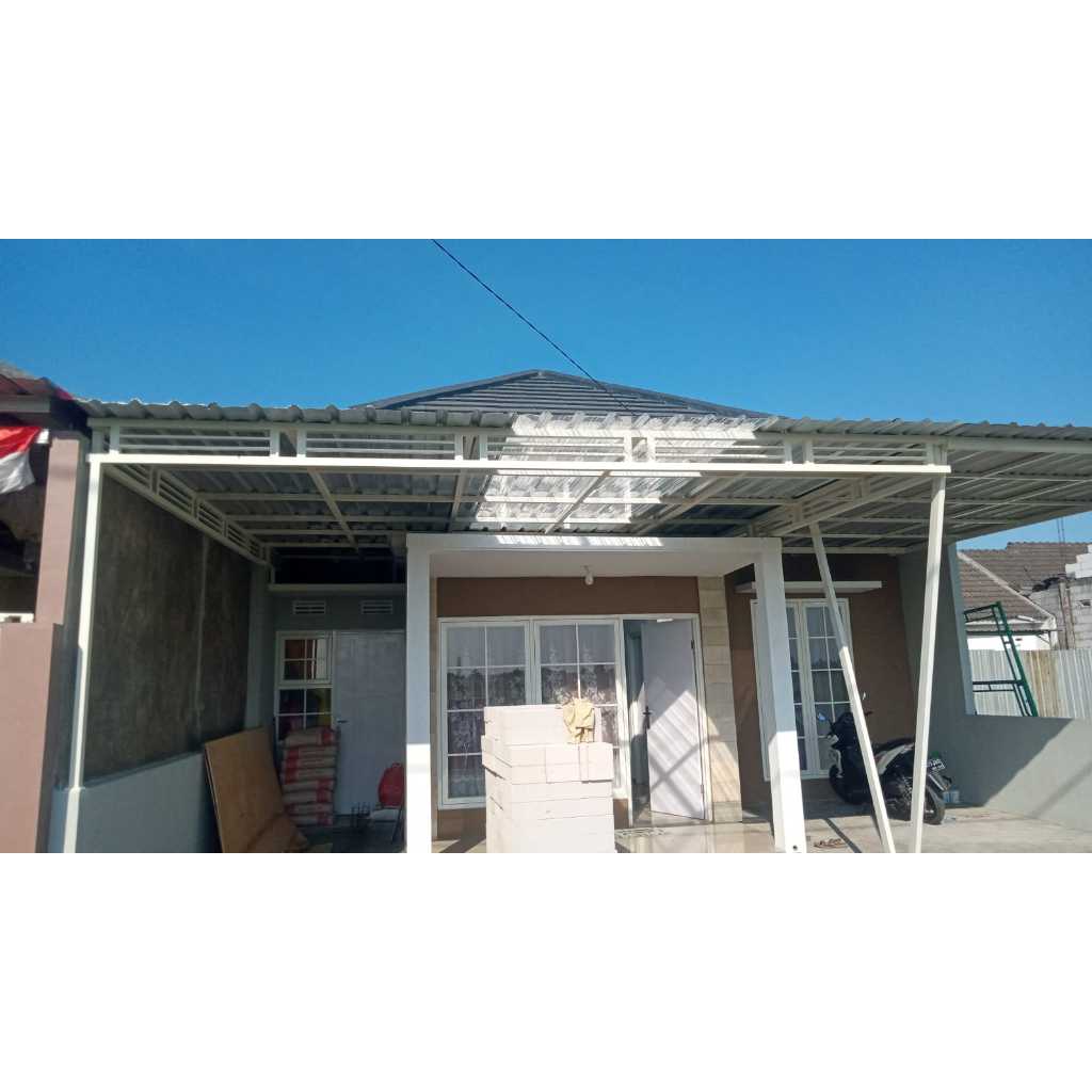 Kanopi rooftop kombinasi spandek transparan