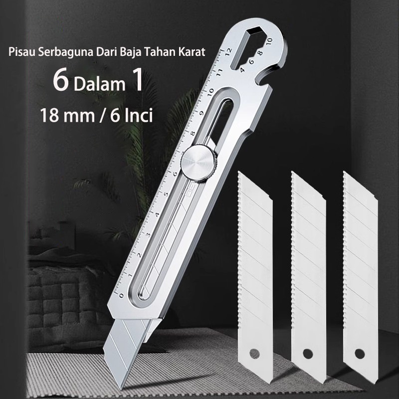 

Cuter Pisau Cutter Stanless 6in1 Pisau Cutter Stainless Besar 18mm Multifungsi