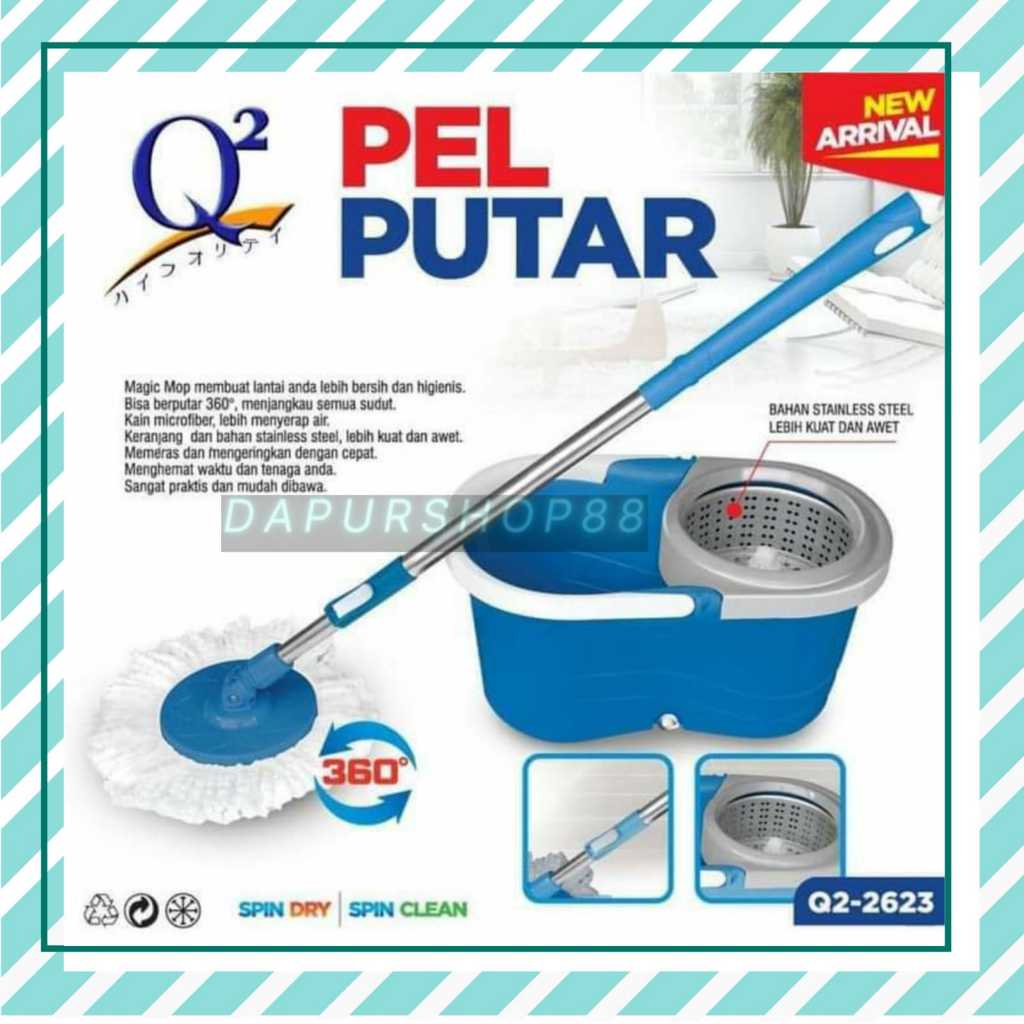 MAGIC MOP Q2-2623 / ALAT PEL LANTAI Q2 2623 / PEL LANTAI SPIN MOP SUPER MOP PEL PUTAR 360° EMBER PEN
