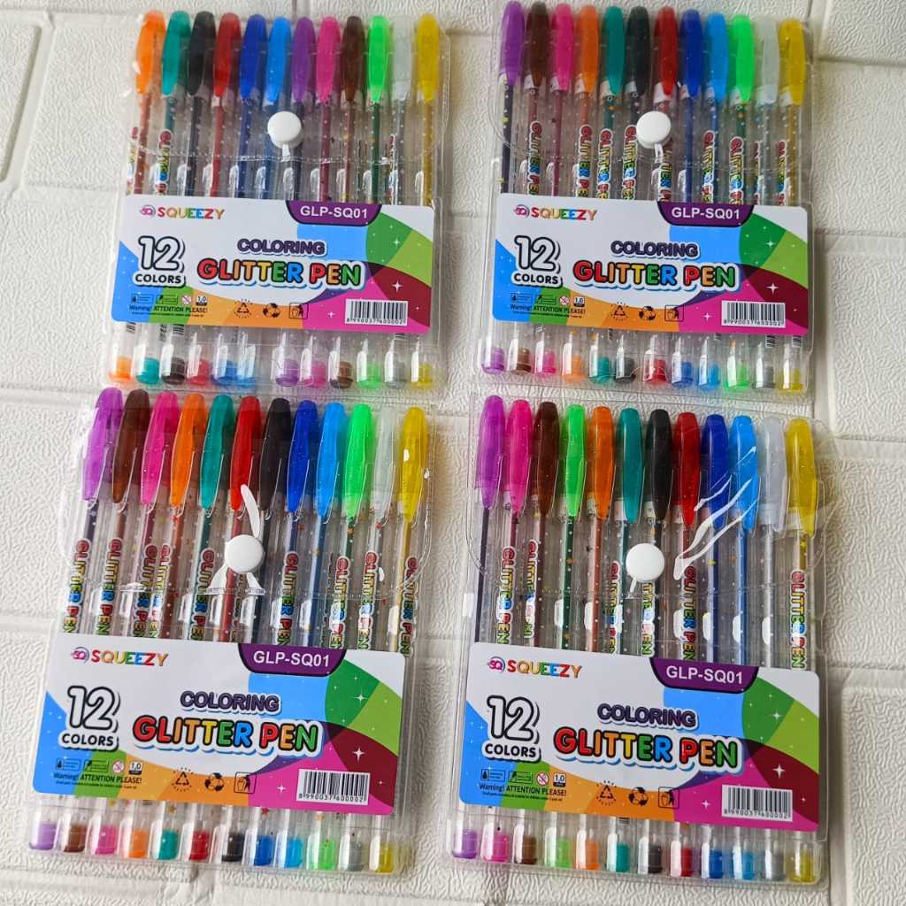 

(1 Set) Bolpen / Bolpoint / Pen Glitter Squeezy / Gliter 12 warna 1.0 mm