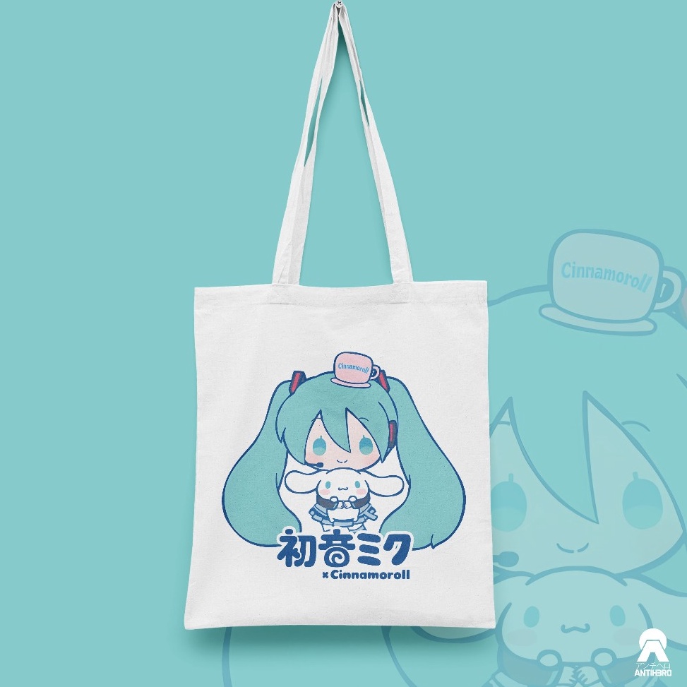 ART H16H Totebag Hatsune Miku x Cinnamoroll Vocaloid Vtuber Sanrio Canvas Vtuber Antihero Cloth