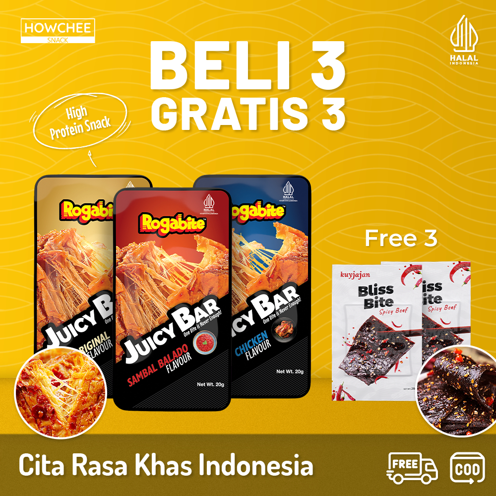 

Howcheesnack - [HALAL] Buy 3 Get 3 Free | Juicy Bar Free Bliss Bite | Makanan Ringan Protein | Latiao Halal