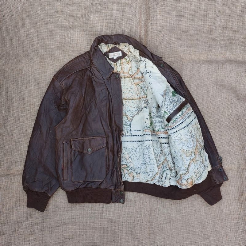 Ssatori Vintage A2 Leather Flight Jacket Bomber Pilot Army Military Jaket Kulit Classic retro rugged