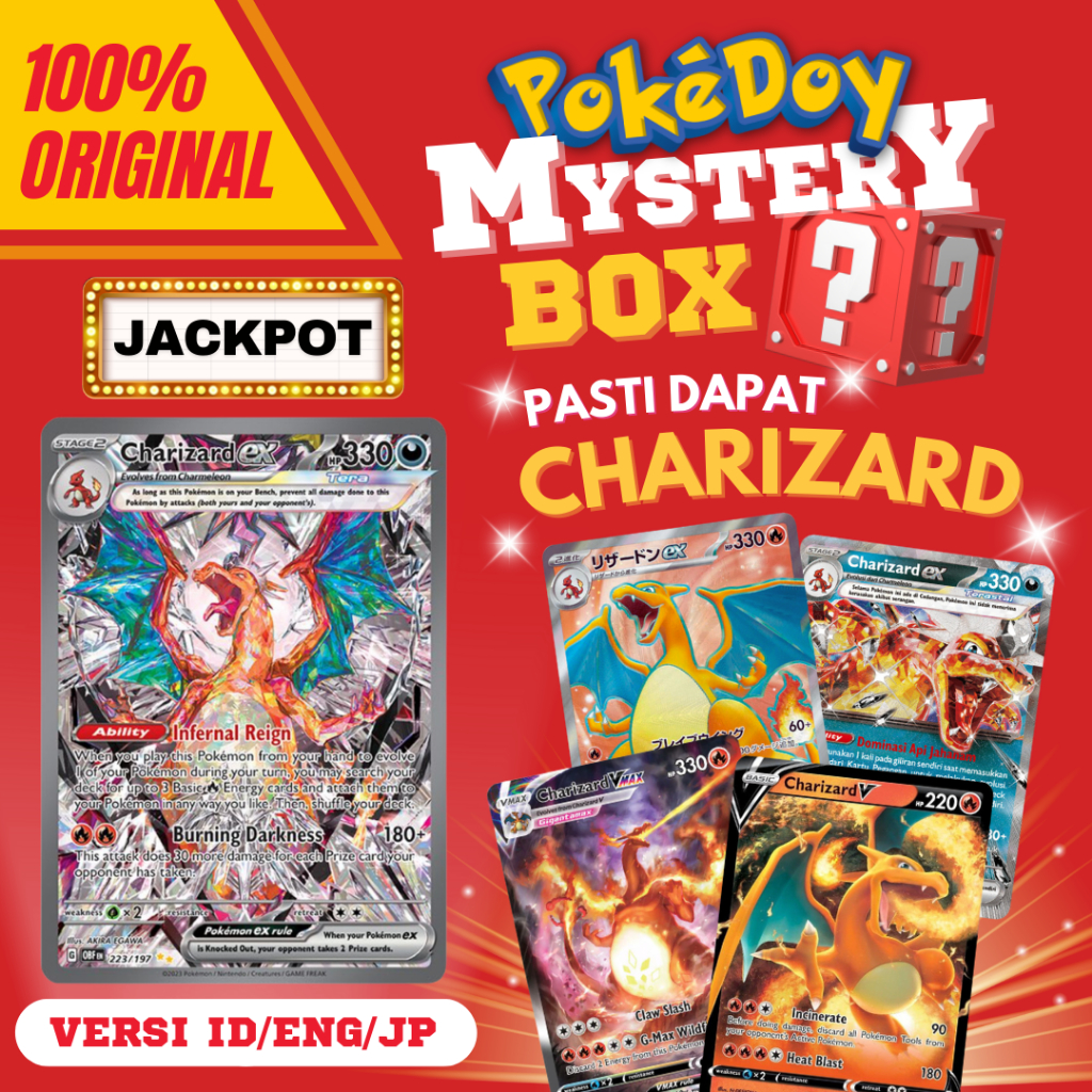 Kartu Pokemon Charizard Mystery Box TCG Card V Ex Vmax SAR SR RR GX Foil Holo Vstar Pack Misteri Pok