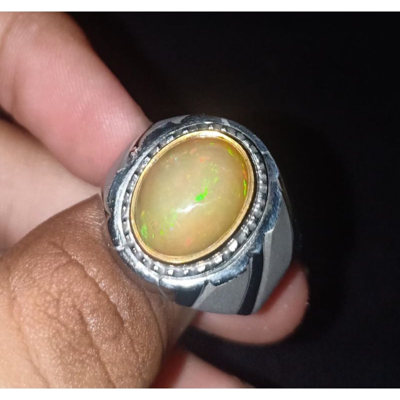 CINCIN RING MONEL MEWAH BATU KALIMAYA BROWN OPAL ( KALIMAYA TEH ) TOP QUALITY JARONG