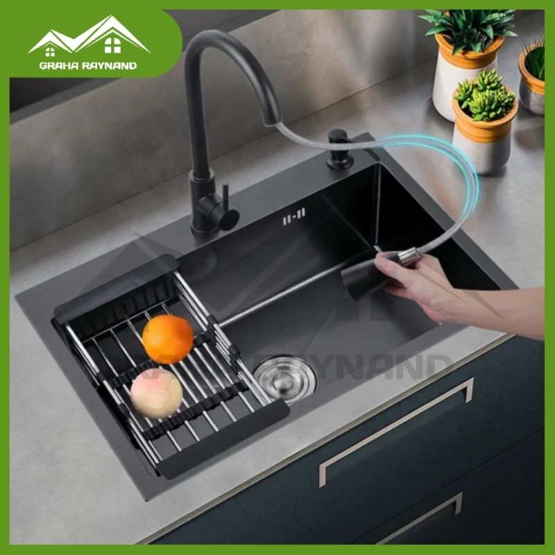 Paket Kitchen Sink 1 Lubang Black Edition | Ukuran 60 cm × 45 cm