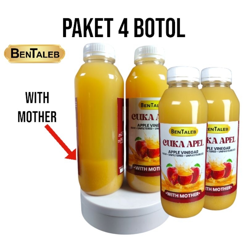 

Paket 4 Botol Cuka Apel with mother (500ml x 4) Bentaleb Apple Cider Vinegar