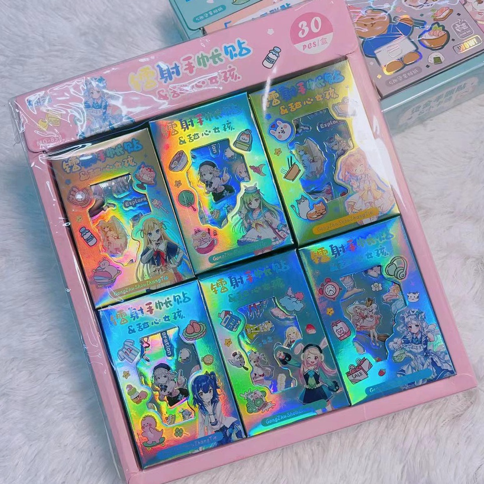 

KODE N3R8 8 Saku Stiker Laser Pelangi Berkilauan Isi 3 kotak kecil per kotak Stiker kartun anti air boneka journal cute murah scrapbook menghias anak lakilaki perempuan