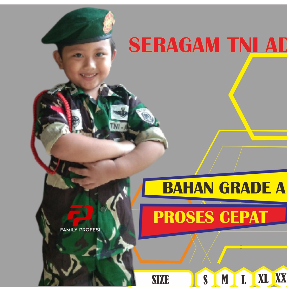 ART X18N Baju Tentara Anak Laki Laki Perempuan Tni AD Seragam Sekolah Tk Usia 3 Sampai 7 Tahun
