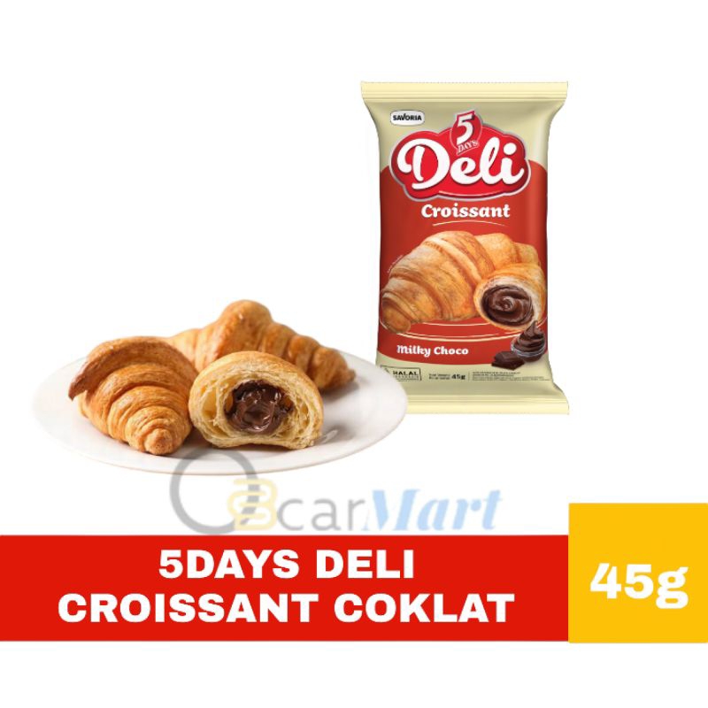 

5 DAYS DELI Roti Croissant Cokelat 45g Satuan Oscarmart