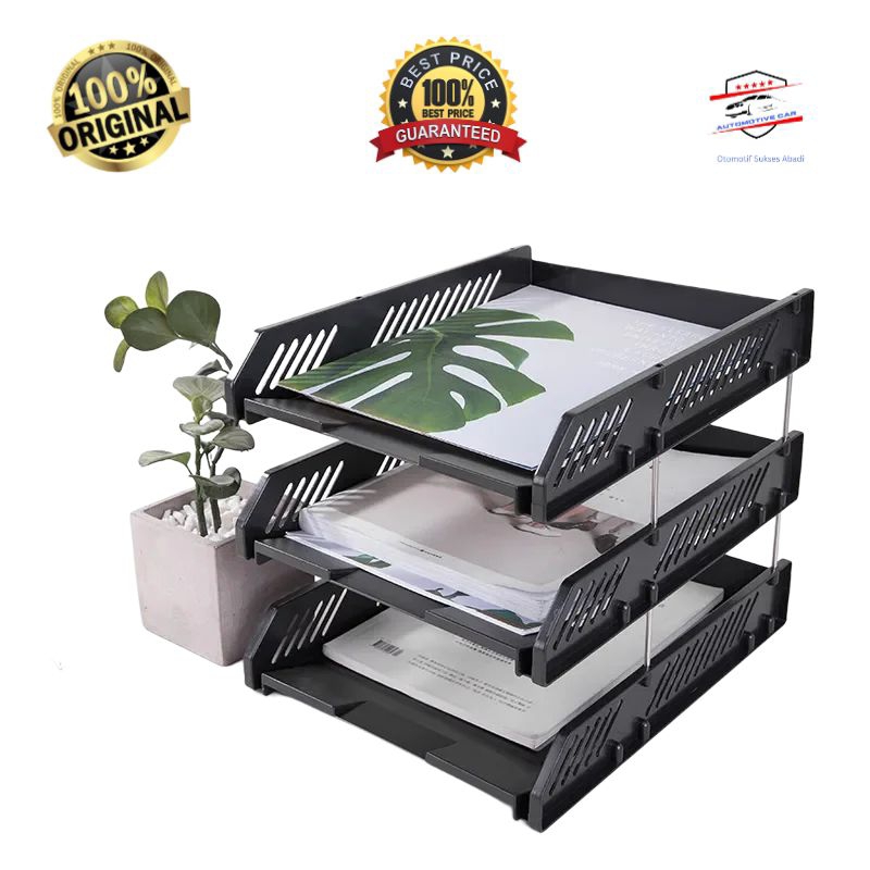

File Tray / Paper Tray / Tempat penyimpanan Dokumen / 3 - 2 Tingkat Warna Hitam - Abu / Kualitas Premium