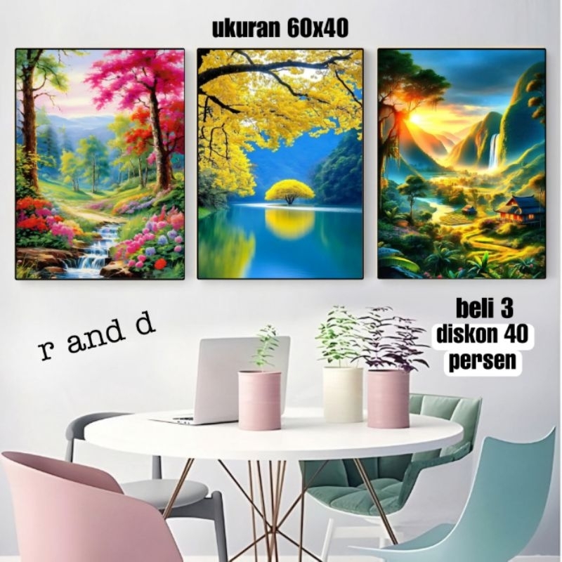 Hiasan dinding gambar pemandangan ukuran besar 60x40, Lukisan pemandangan ukuran A2, Dekorasi rumah