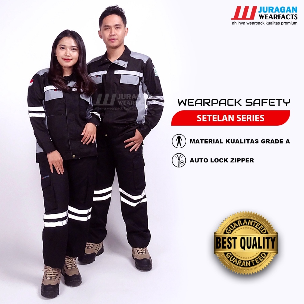 Juragan Wearfacts  Wearpack Safety Setelan Atasan Warna Hitam Abu Bawahan Celana Hitam ART Z1B8