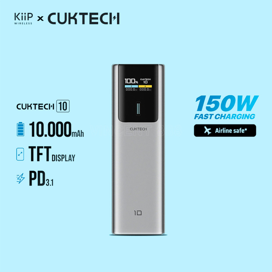 KIIP WIRELESS X CUKTECH 10 PB100P POWER BANK 10000MAH 150W FAST CHARGING TFT DISPLAY POWERBANK IPHON