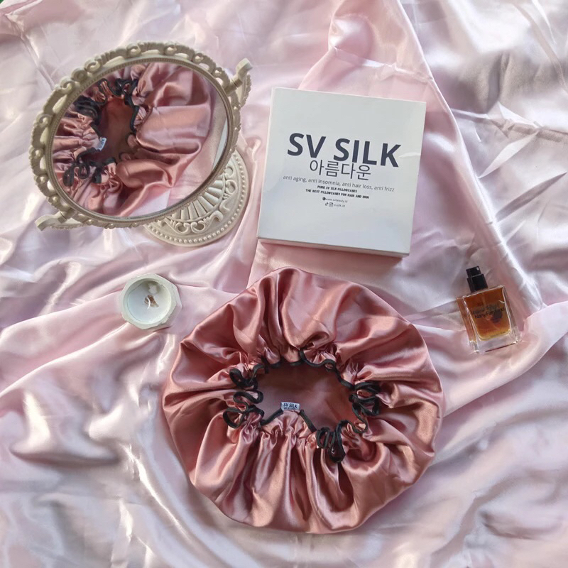 Hair Bonnet Silk Premium Hongdae SV Silk Tali Dagu Hair Bonnet Satin Sleeping Bonnet Silk Bonnet