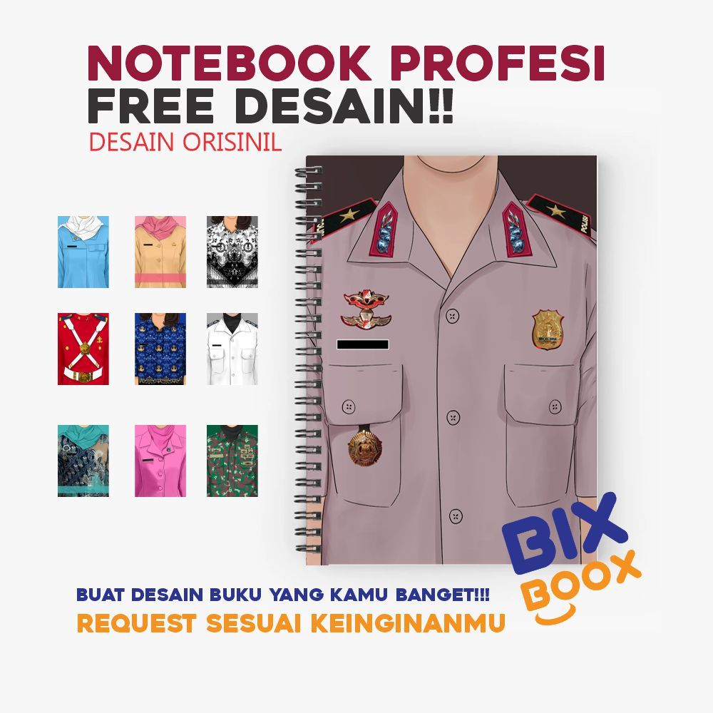 

Custom Notebook Softcover Spiral / Buku Tulis Custom Cover Desain Seragam Profesi / Ide Kado Murah