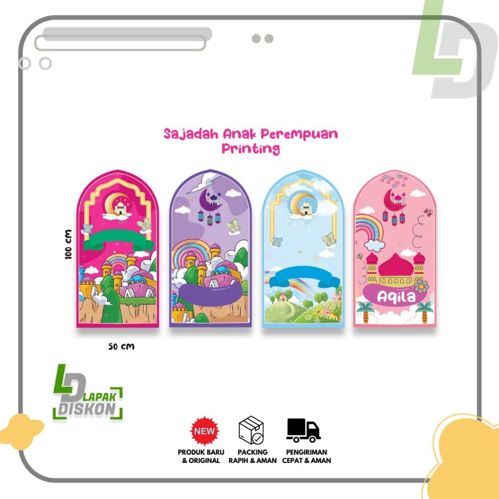 LD//Sajadah Kubah Travel Anak Custom Nama Waterproof Anti-slip, Sajadah Anak Perempuan Printing Vari