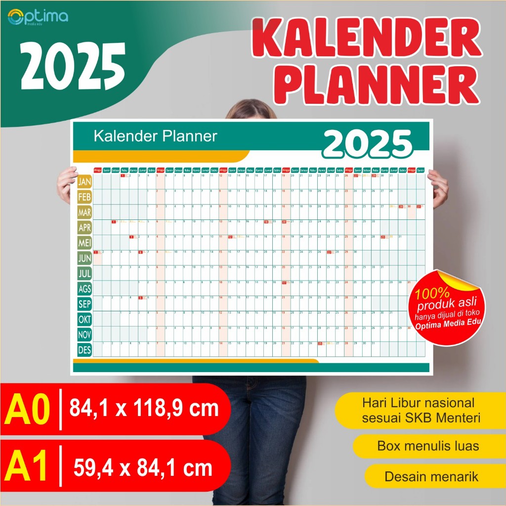 

KALENDER PLANNER TAHUNAN 2025 ukuran jumbo, A0 dan A1 sesuai SKB menteri