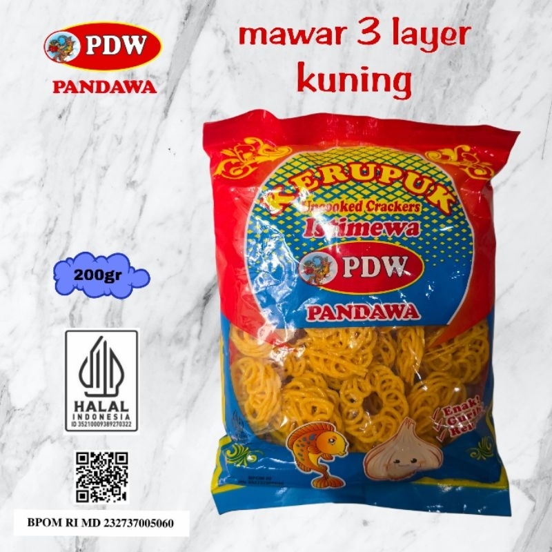 

Kerupuk Pandawa / Krupuk Mawar 3 Layer Kuning / 200gr