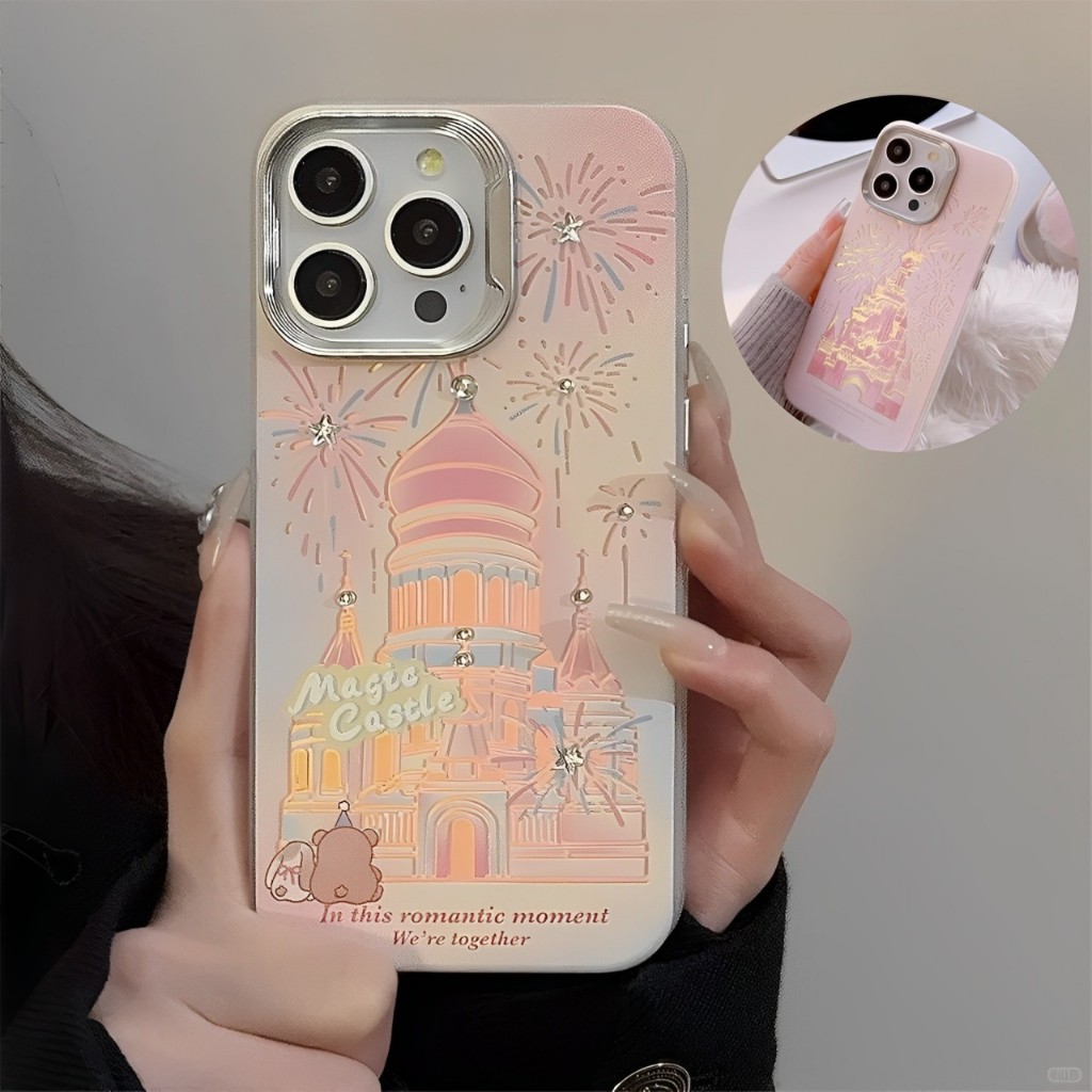 【Stiker Gratis】Kartun Kastil Kembang Api Ponsel Premium Matte Hologram Case Metalic Textured Wrinkle
