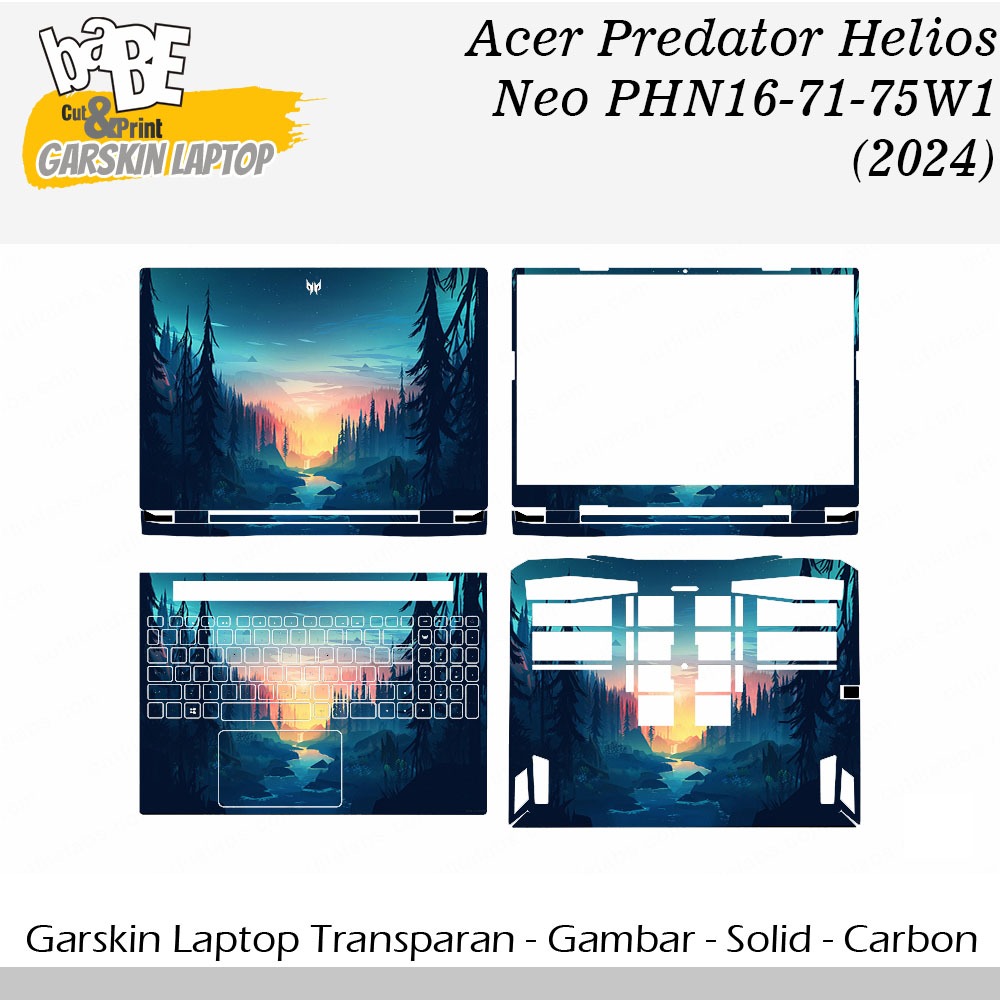 Garskin Laptop Acer Predator Helios Neo PHN16 , Garskin Fullbody, Transparan Cargon dan Gambar