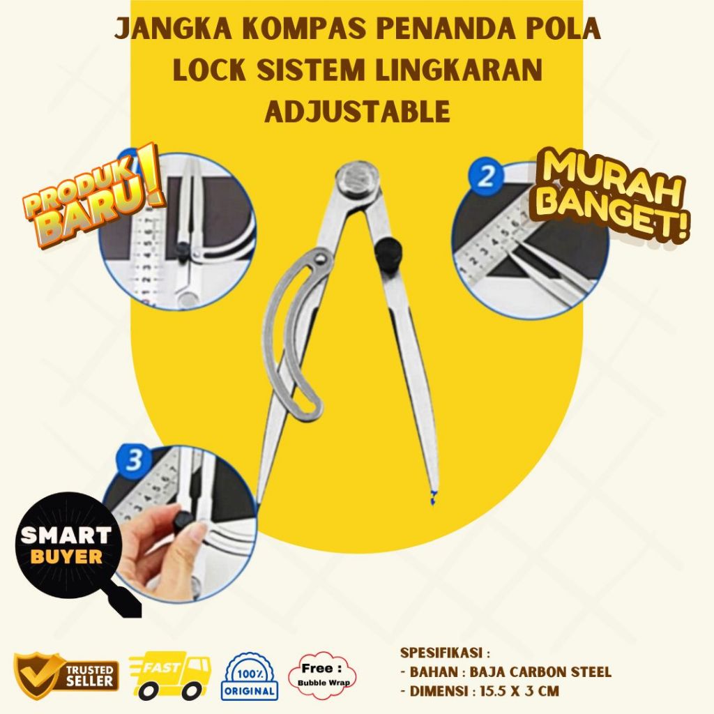 

Jangka Kompas Penanda Pola Lock Sistem Lingkaran Adjustable