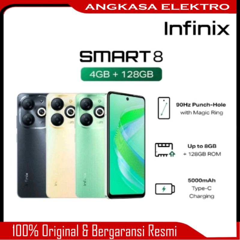HP INFINIX SMART 8 Ram 4+8/128 - Batere 5000 mah - Garansi Resmi 1 Tahun